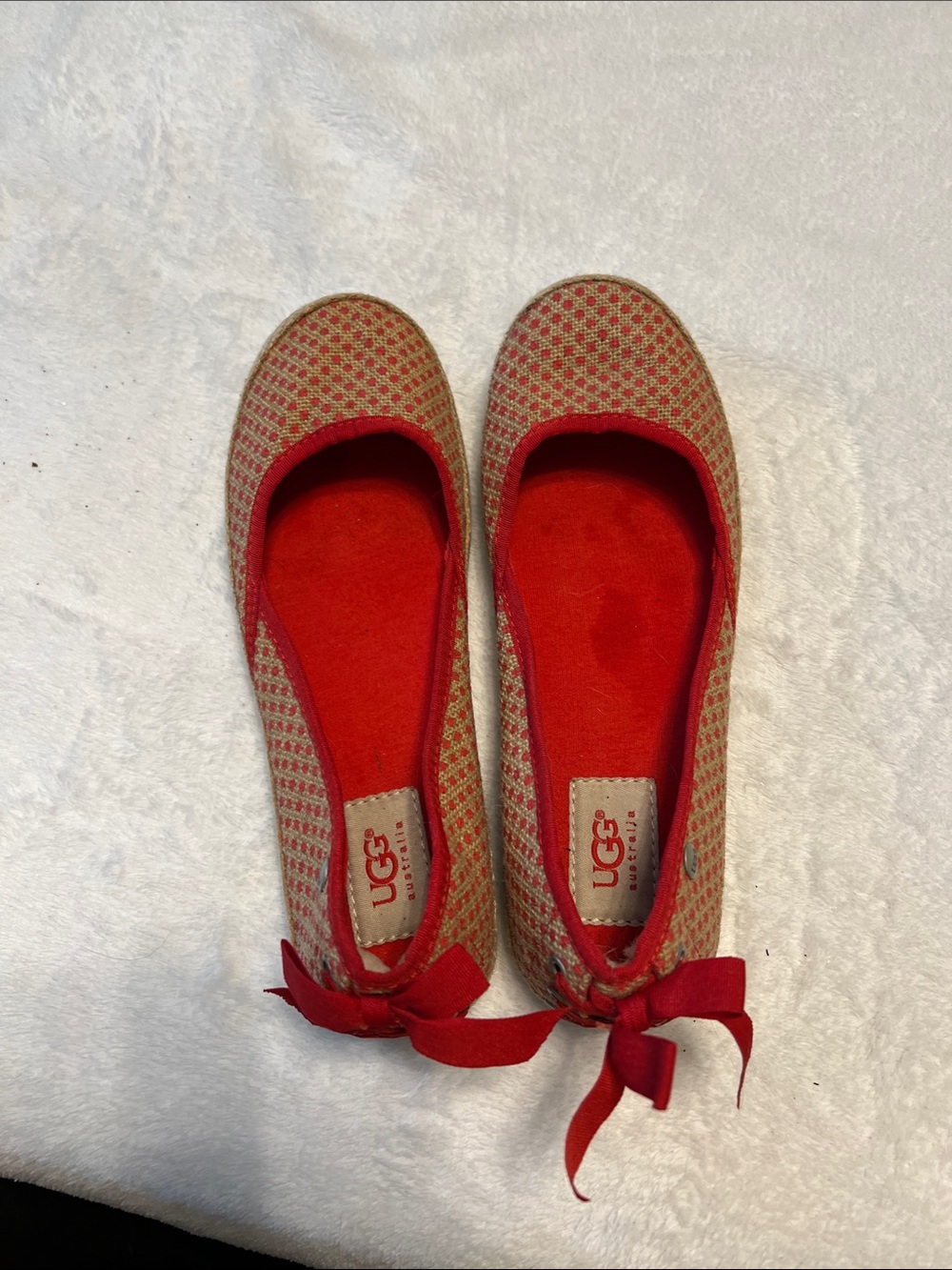 UGG Women's Red and Tan Tweed Espadrille Flats with Bow size 7